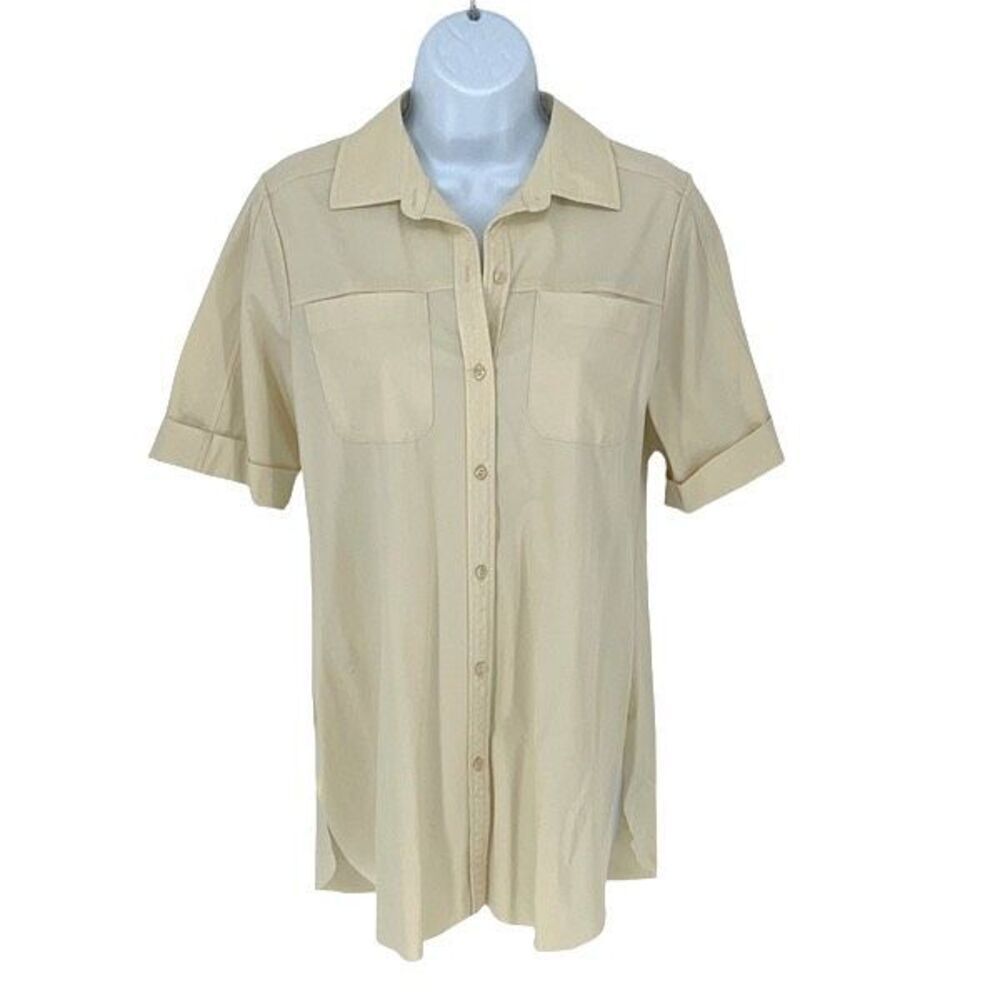 Lysse Womens Parachute Button-Up Short Microfiber‎ Sleeve Shirt Bone XS NWT